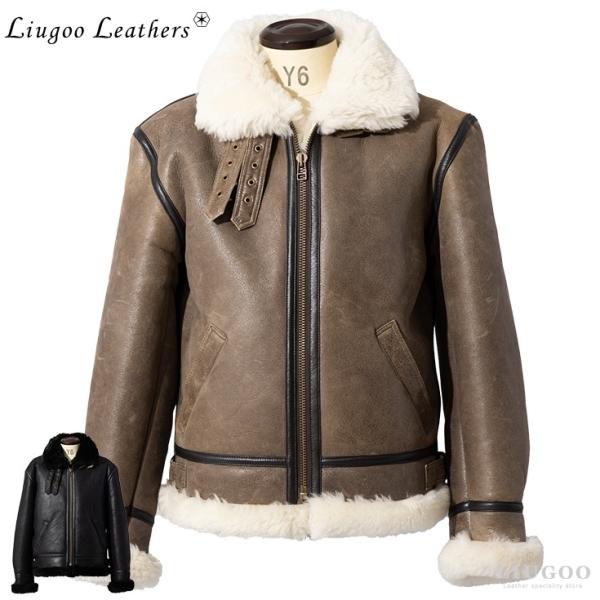 Liugoo Leathers 本革 B-3フライトジャケット ムートンジャケット メンズ リューグ...