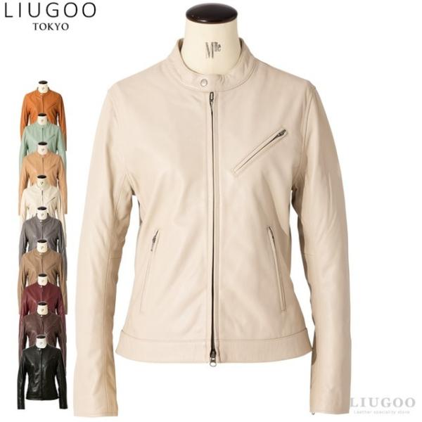 【20周年記念20%OFFクーポン】LIUGOO 本革 シングルライダースジャケット レディース リ...