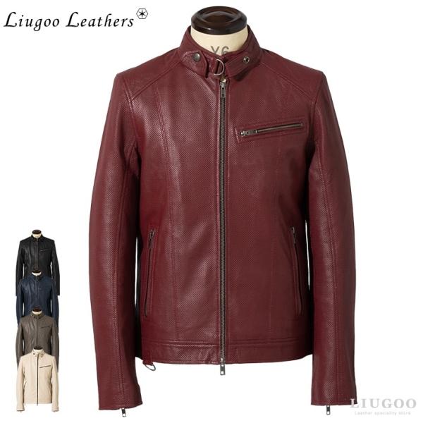 Liugoo Leathers 本革 メッシュレザー シングルライダースジャケット メンズ リューグ...