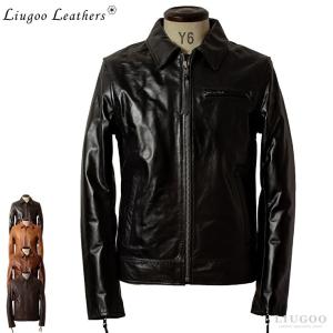 極美品■LIUGOO TOKYO【LL】ラムレザー トラッカージャケット 黒 Liugoo Leathers 本革 トラッカージャケット メンズ リューグー