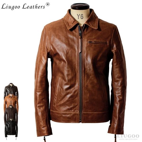 【50%OFFクーポン】Liugoo Leathers 本革 トラッカージャケット メンズ リューグ...