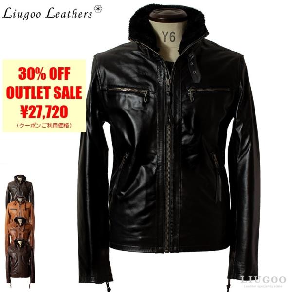【50%OFFクーポン】Liugoo Leathers 本革 ウィングネックシングルライダースジャケ...