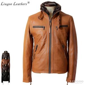 Liugoo Leathers 本革 ウィングネックシングルライダースジャケット メンズ リューグーレザーズ WNG14A  レザージャケット 革ジャン 本革ジャケット｜liugoo