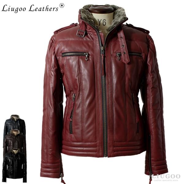 【20周年記念10%OFFクーポン】Liugoo Leathers 本革 ウィングネック ダウンライ...