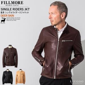 FILLMORE 本革 ディアスキンダブルライダースジャケット メンズ FILLMORE 本革 ディアスキンダブルライダースジャケット メンズ