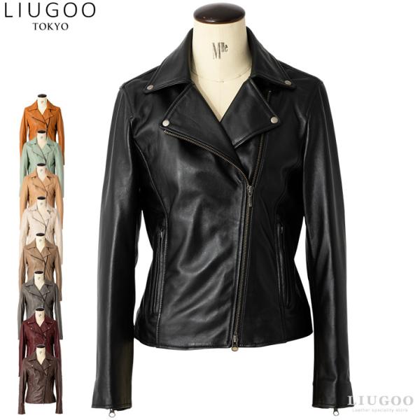 【20周年記念20%OFFクーポン】LIUGOO 本革 ダブルライダースジャケット レディース リュ...