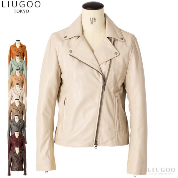 【20周年記念20%OFFクーポン】LIUGOO 本革 ダブルライダースジャケット レディース リュ...