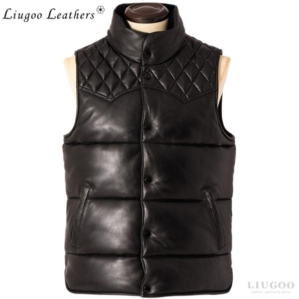 【30%OFFクーポン】Liugoo Leathers 本革 中綿ダウンベスト メンズ リューグーレ...