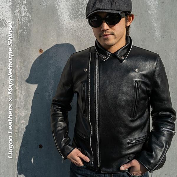 LIUGOO PLUS 本革 UKダブルライダースジャケット メンズ リューグープラス DRY18A...