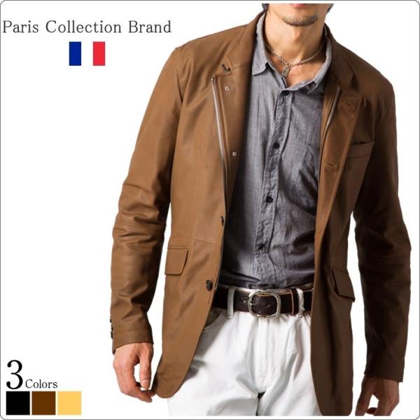 Paris Collection Brand 本革 4つボタンテーラードライクジャケット メンズ パ...