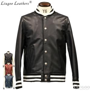 Liugoo Leathers 本革 レザースタジャン メンズ リューグーレザーズ STJ02A  レザージャケット ライダースジャケット｜liugoo