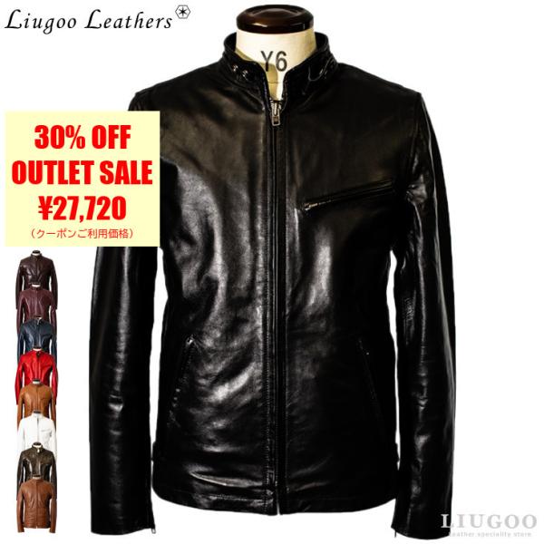 【50%OFFクーポン】Liugoo Leathers 本革 シングルライダースジャケット メンズ ...