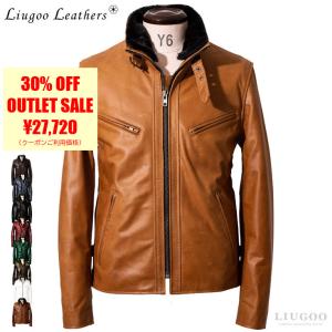 Liugoo Leathers 本革 襟ボアハイネックシングルライダースジャケット メンズ リューグーレザーズ WNG01A