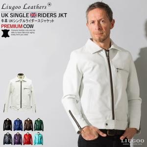 Liugoo Leathers 本革 UK襟付きシングルライダースジャケット メンズ リューグーレザーズ SRY02A｜liugoo