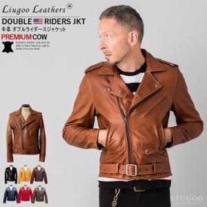 Liugoo Leathers 本革 ダブルライダースジャケット メンズ リューグーレザーズ DRY01A  レザージャケット バイカージャケット AP｜liugoo