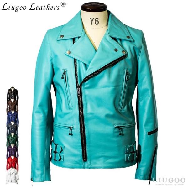 【50%OFFクーポン】Liugoo Leathers 本革 UKダブルライダースジャケット メンズ...