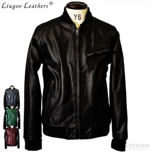 Liugoo Leathers 本革 レザ-バイカースタジャン メンズ