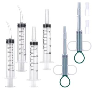 Hitchlike ペット 投薬器 給水 給食 シリンジ 曲げノズル まっすぐなノズル 6本セット20ml/12ml 計量用 犬 猫 フィー