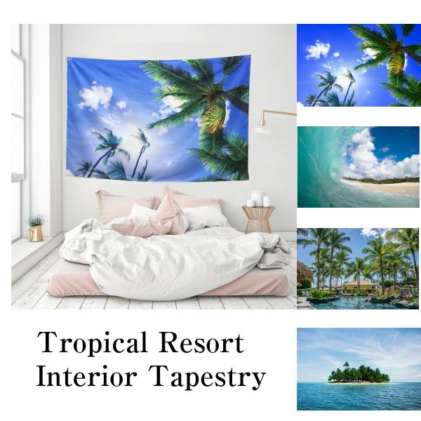 タペストリー ハワイ ヤシの木 海 夏 南国 リゾート ビーチ ポスター 季節 背景 テレワーク イ...