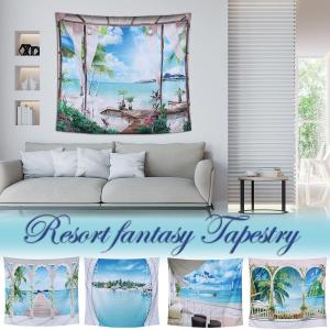 タペストリー 海 リゾート 窓 風景 大判 大きい だまし絵 インテリア 癒し おしゃれ 幻想的 部屋 窓 景色 ポスター 背景布 宮殿