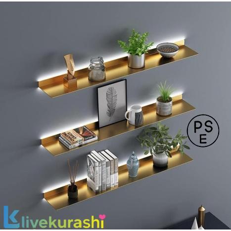 フローティングシェルフ壁掛け、照明付きウォールシェルフ、LEDライト内蔵、植物棚または本棚用クリエイ...