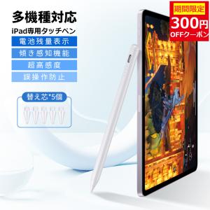 iPad タッチペン スタイラスペン 超高感度 極細ペン先 傾き感知 磁気吸着 残量表示 Type-C充電式 替え芯5個付 iPad 第7〜11世代 Pro Air mini（2018年以降対応）