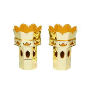 寺院仏具］ 中口火立(獅子付) 色付 1尺5寸 1対 【ローソク立