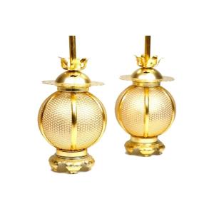 新丸型　吊灯篭　大　1対　アルミ製【電気コード、LED電球付 】［仏具］　