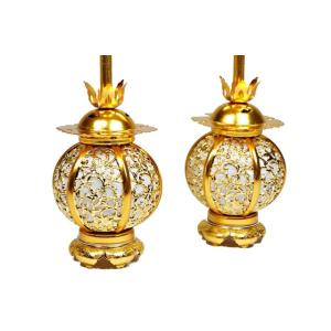 本丸型　吊灯篭　小　1対　アルミ製【電気コード、LED電球付 】［仏具］　