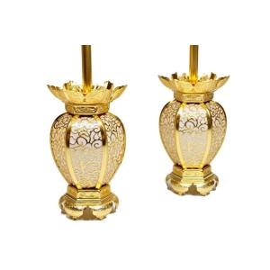 新夏目型　吊灯篭　小　1対　アルミ製【電気コード、LED電球付 】［仏具］　