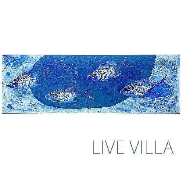 マリン 絵画 アート ウォール デコ 150×50 魚 フィッシュ 群れ インテリア シック ブルー...