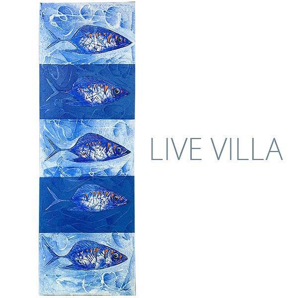 マリン 絵画 アート ウォール デコ 50×150 魚 フィッシュ 群れ インテリア シック ブルー...