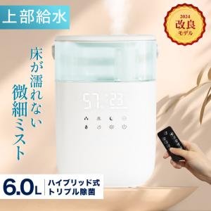 加湿器 大容量 6L ハイブリッド加湿器 トリプル除菌 超音波 ホットミスト クールミスト 卓上 上から給水 イオン除菌 除菌 加熱式 LEDライト アロマ 小型