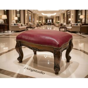 イタリア製 足置き フットスツール 金華山グリーン 猫脚 アンティーク