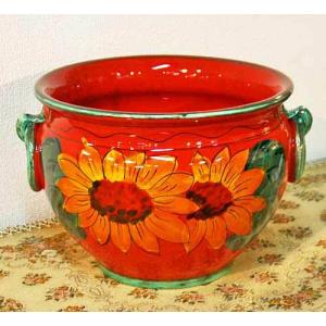 イタリア製 輸入雑貨 花瓶 フラワーベース ブルー 花柄 ハンドメイド