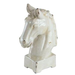 輸入雑貨 置物 ホースヘッド 馬頭 陶器 ホワイト オブジェ ヨーロピアン アンティーク風 シャビー...