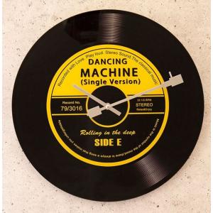 輸入雑貨 ガラス ウォールクロック レコード 黄色 DANCING MACHINE 壁掛け時計 アメリカン ビンテージ風 20SL006-1 直輸入 リビングスタジオ｜living-studio