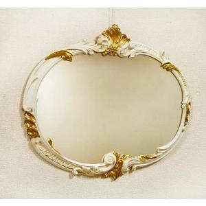 イタリア製 ロココ調 ヨーロピアン 壁掛け鏡 オーバルミラー ゴールド