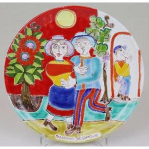 イタリア製 輸入雑貨 シチリア 陶器 絵皿 壁飾り 壁掛け 手描き 魚