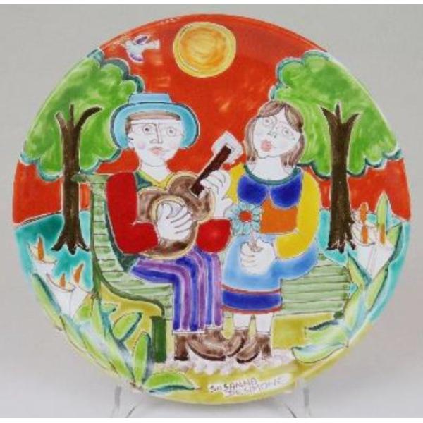 イタリア製 輸入雑貨 シチリア 陶器 絵皿 壁飾り 手描き 弾き語り ギター デシモーネ desim...