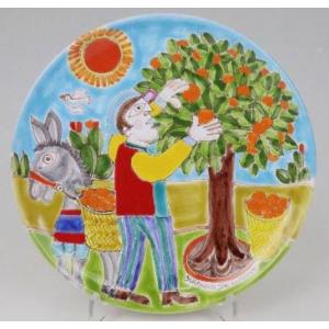 イタリア製 輸入雑貨 シチリア 陶器 絵皿 壁飾り 壁掛け 手描き 魚