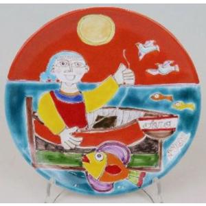 イタリア製　ペイント絵皿　２枚セット　お洒落なインテリア 楽天市場】Susanna de Simone イタリア 絵皿 19cm 4匹のサカナ
