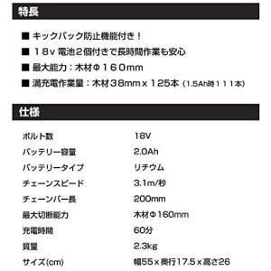 チェーンソー 充電式 18V2.0Ah 20c...の詳細画像1