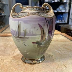 ノリタケ オールドノリタケ 金盛 花図 両耳飾壺 花瓶 : リビングT&S