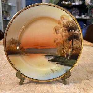 ノリタケ オールドノリタケ 湖畔の風景画 木の葉型プレート ツリー