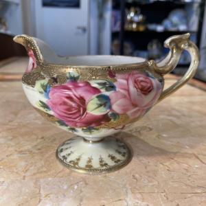 ノリタケ オールドノリタケ ブルー地金盛り薔薇絵 カップ＆ソーサー (b