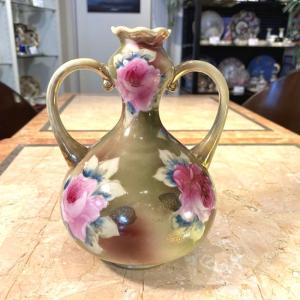 オールドノリタケ日陶 朱地白菊花瓶（中) フラワーベース 18cm