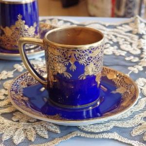 オールドノリタケ コバルト 金盛藍線帯華装飾紋 カップアンドソーサー