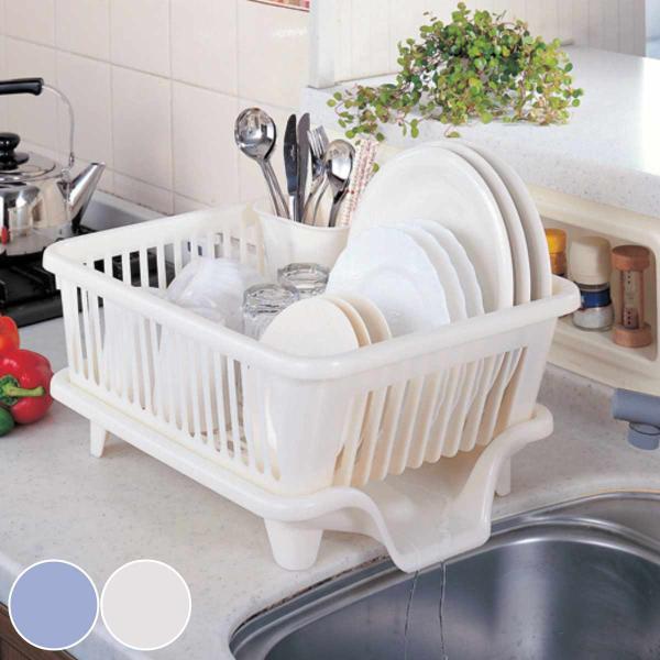 水切りかご 横型 カトラリーポケット付き （ 日本製 水切りラック プラスチック 水切りバスケット ...