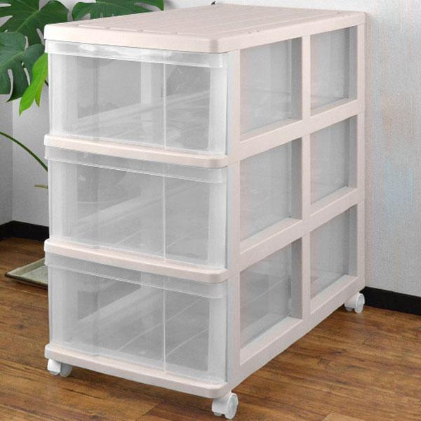収納ケース 押入れ収納ケース 3段 引き出し キャスター付き 奥行74cm ベージュ プラスチック ...